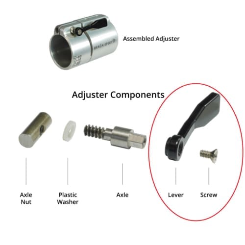 Braca paddle, spare parts, lever and screw, explosion diagram showing the locker components