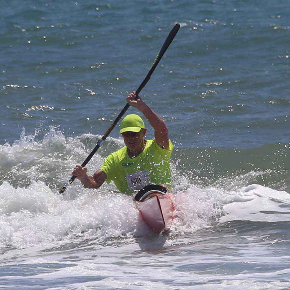 Oscar is using a Braca IV, one of the most popular and longest selling surfski wing paddles in the world.