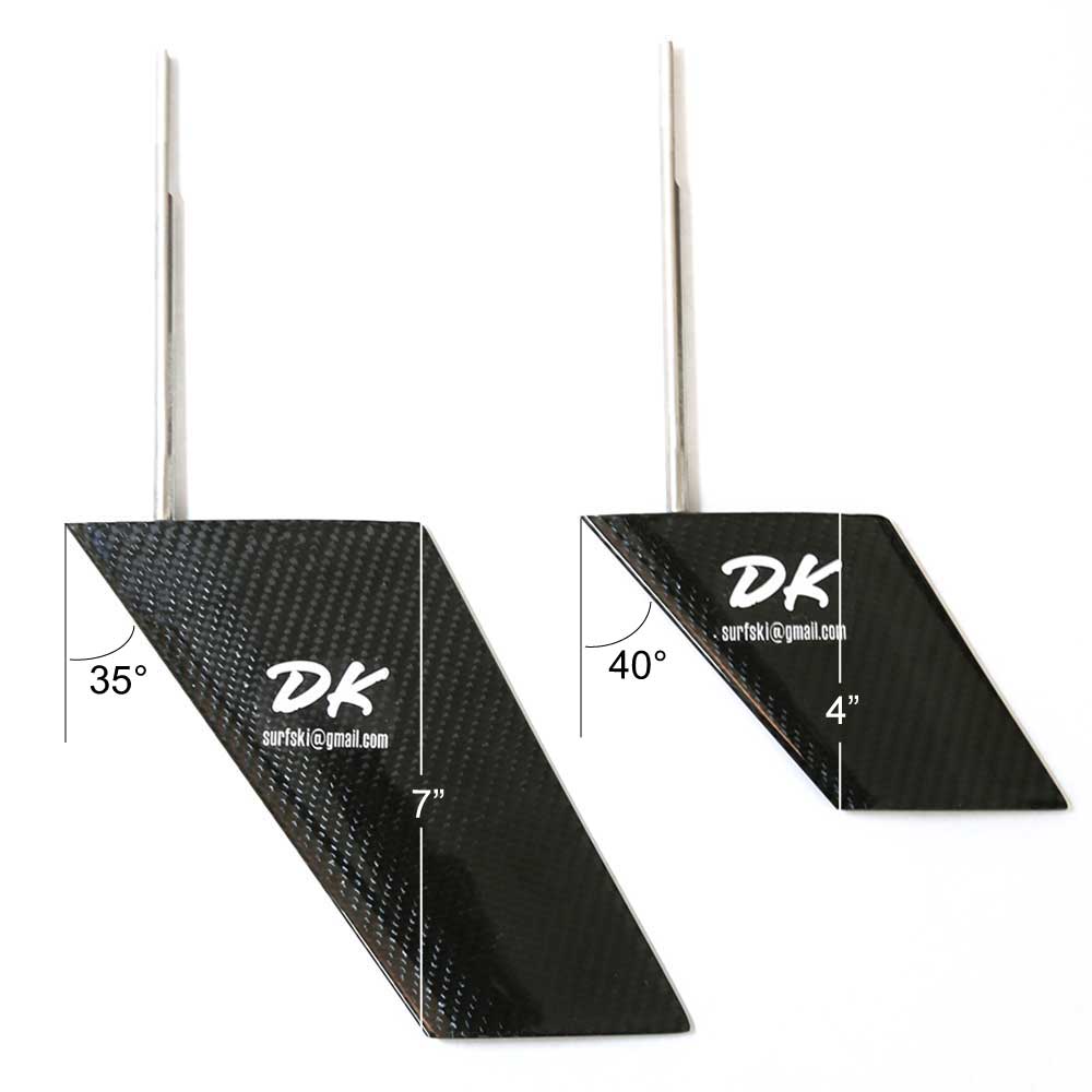 Specs for DK Rudder, 7 and 4 inch, weed shedding and weedless rudders for Nelo Surf skis