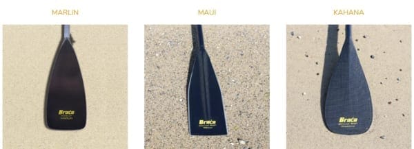 Three SUP blades from Braca, Braca SUP Marlin, Braca SUP Maui, Braca SUP Kahana