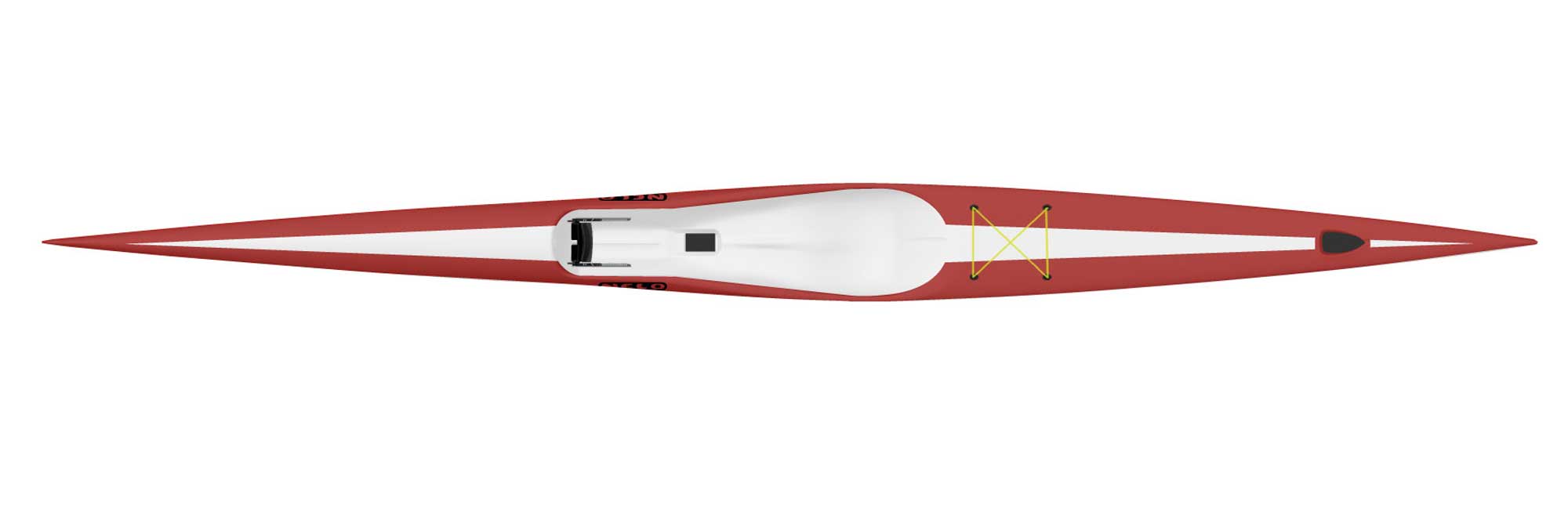 New Nelo Vanquish ski for sale, red with a white stripe on the deck.